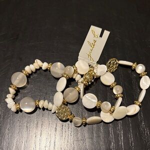Elegant Gold and White Beaded Bracelet Set